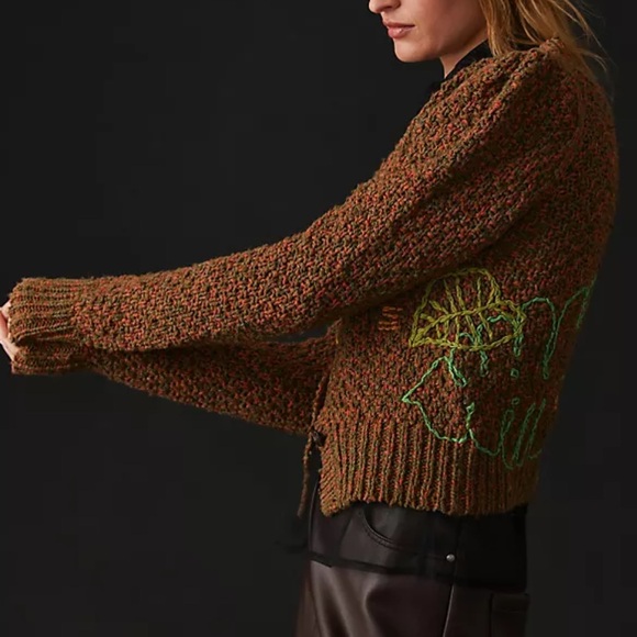 Wendy Wurtzburger & Marcella Volini Anthropologie Monstera Puff-Sleeve Cardigan - Picture 3 of 5